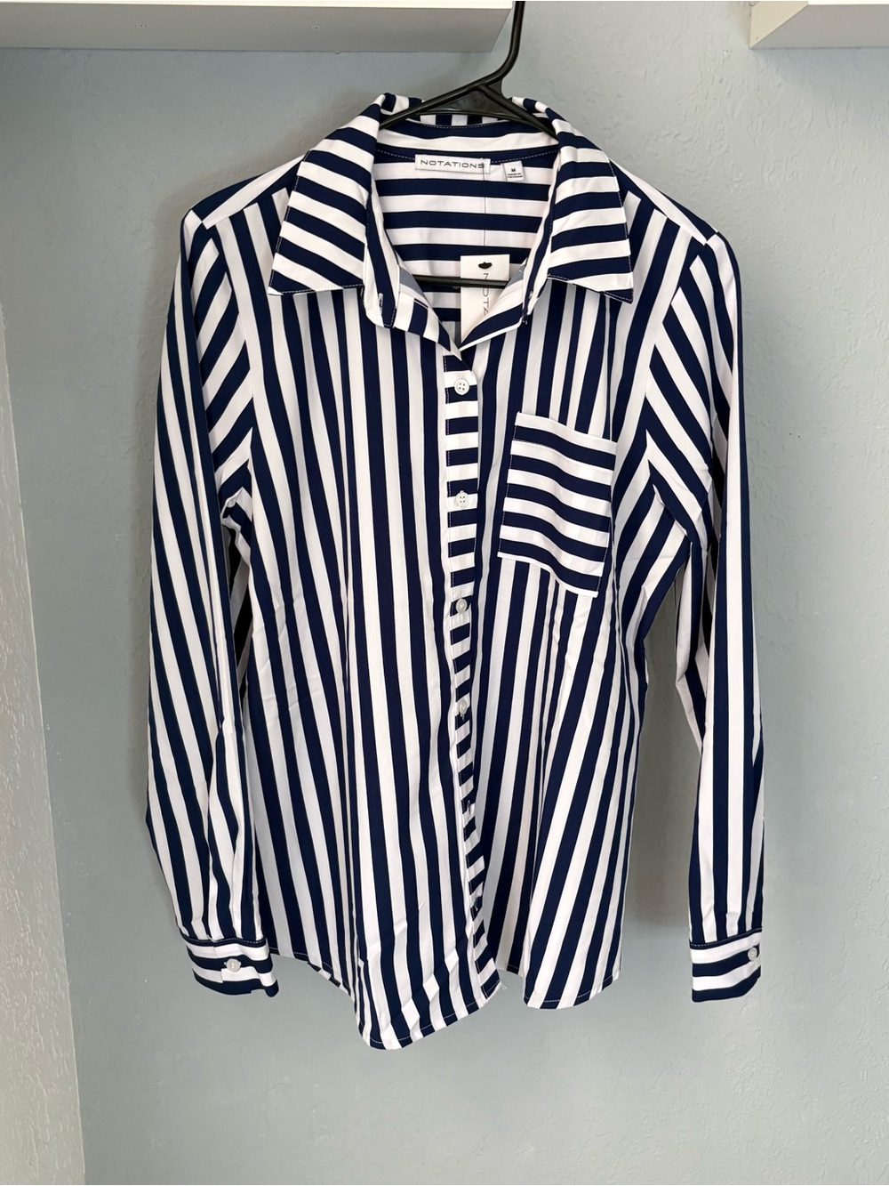 Notations Navy & White Vertical Stripe Button-Down Shirt